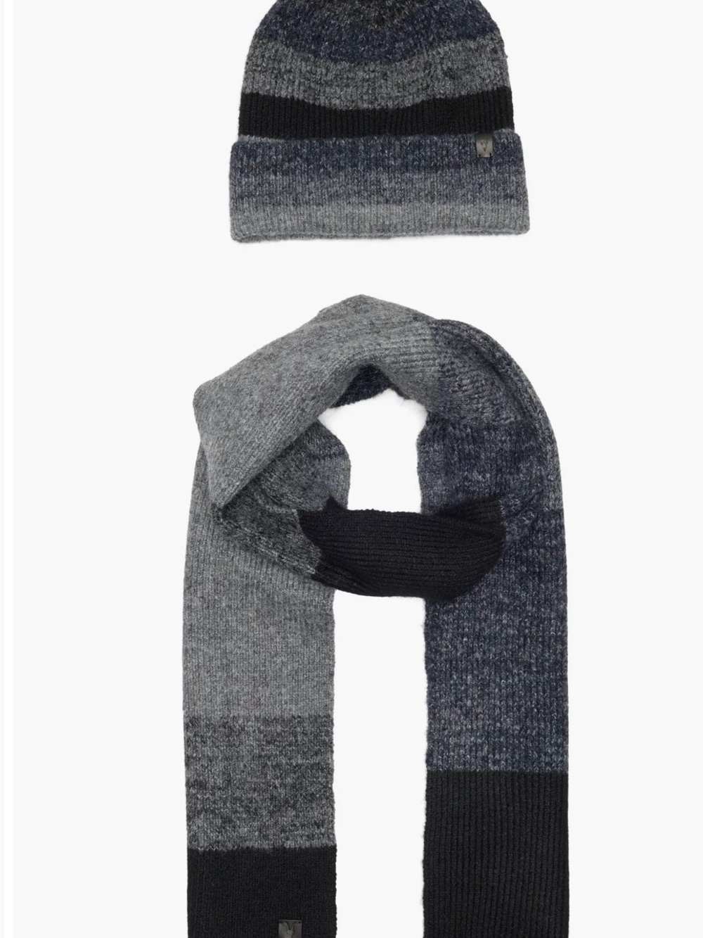 All Saints Grey & Black Gradient Knit Beanie and Scarf Set